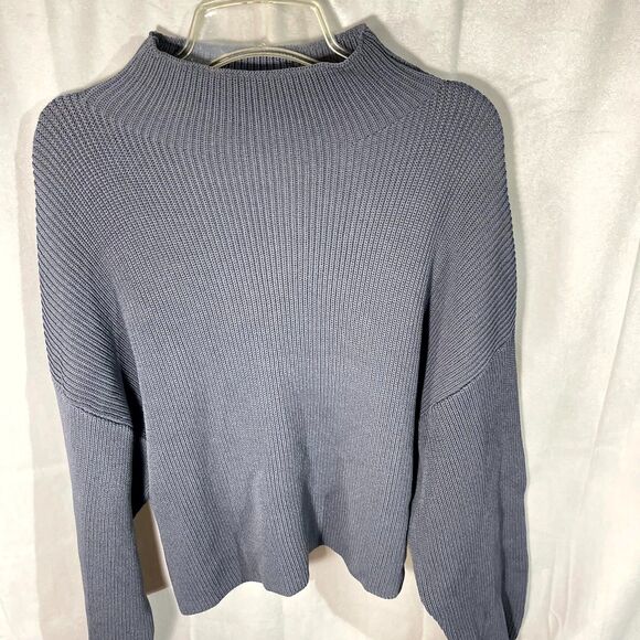 ZARA Mock Neck Ribbed Knit Cropped Sweater‎ Pullover Blue Size Medium - Picture 4 of 8